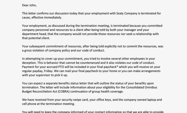 Sample Letters Of Emloyment Termination For Cause for size 1000 X 1000