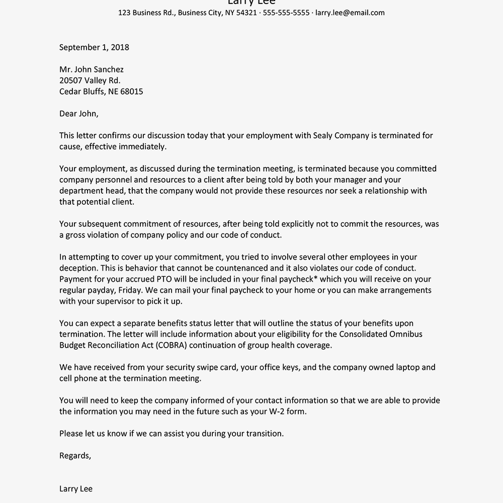 Letter Of Recommendation For Terminated Employee Invitation Template 