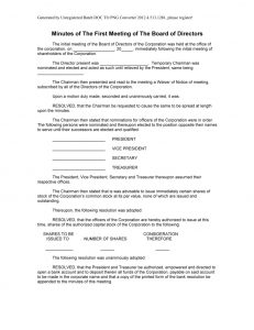 Sample Minutes Of The First Meeting Of The Board Of throughout measurements 865 X 1122