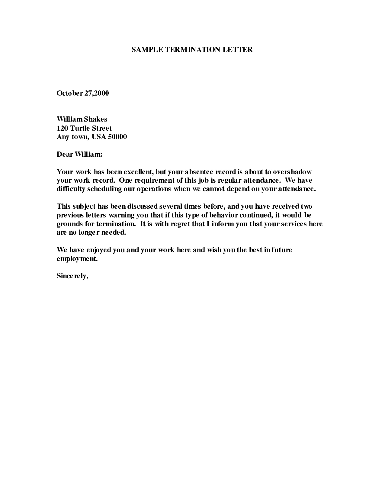 Letter Of Recommendation For Terminated Employee Sample • Invitation Template Ideas 3305