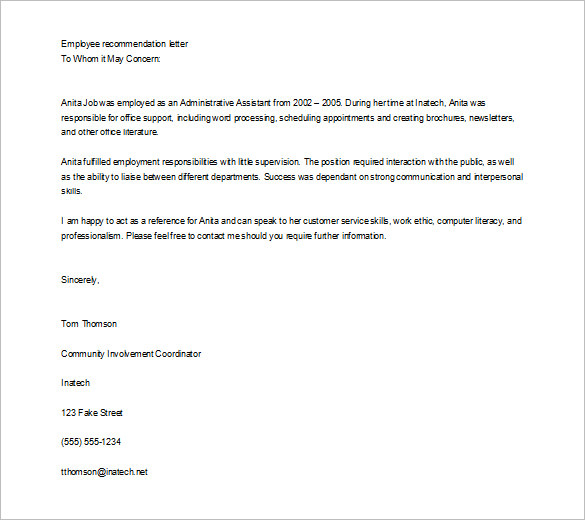 Sample Of Job Recommendation Letter Debandje within sizing 585 X 520