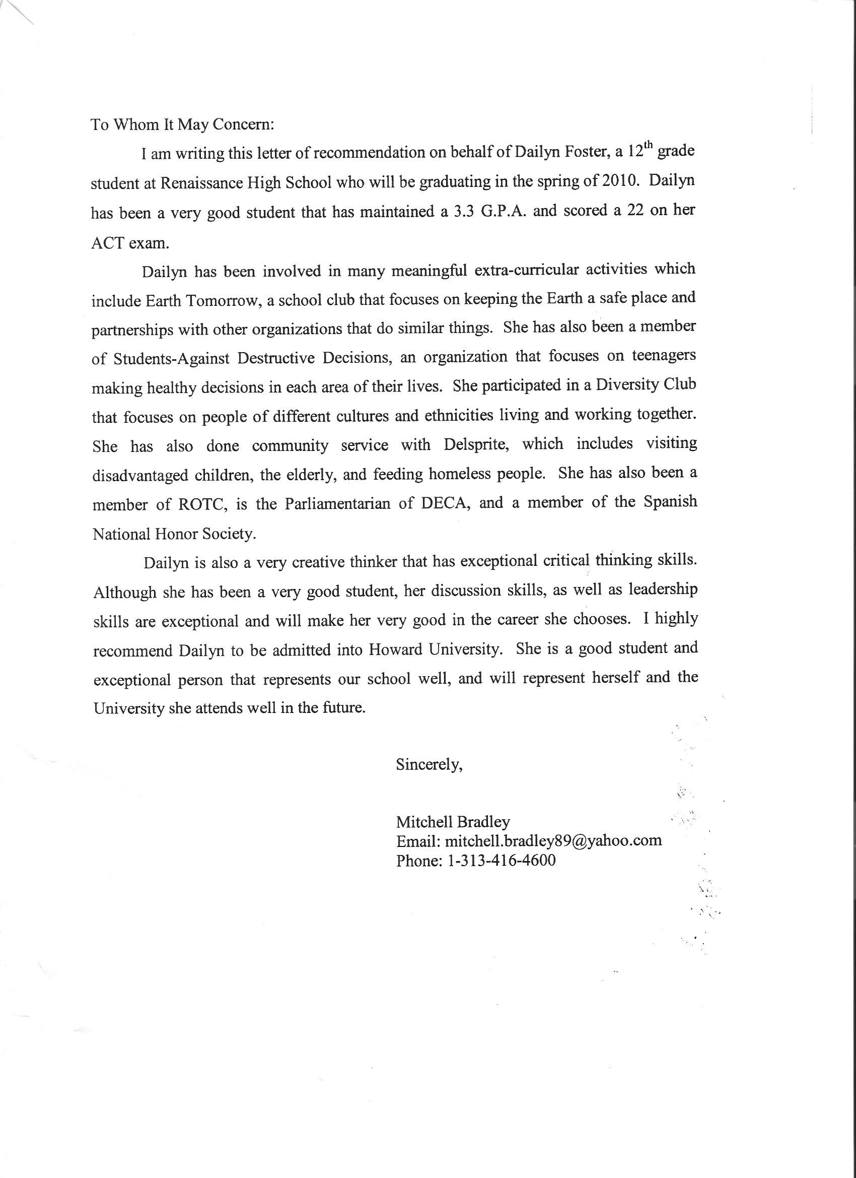 Parent Recommendation Letter For College Application Sample 