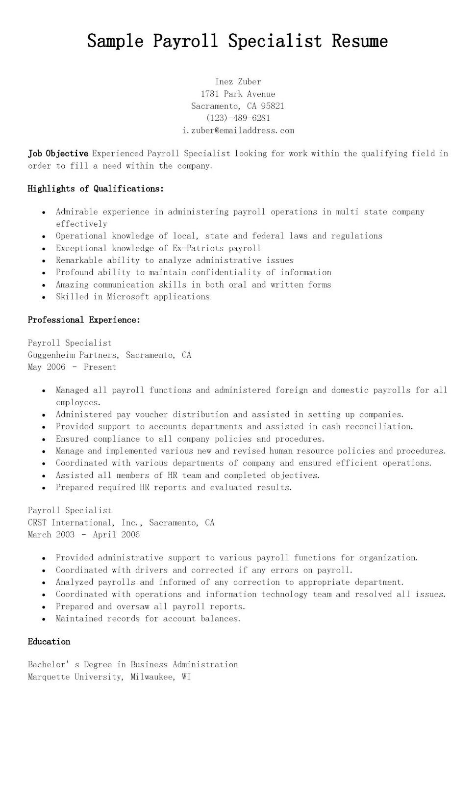 Sample Payroll Specialist Resume Resume Payroll Patient Care regarding dimensions 971 X 1600
