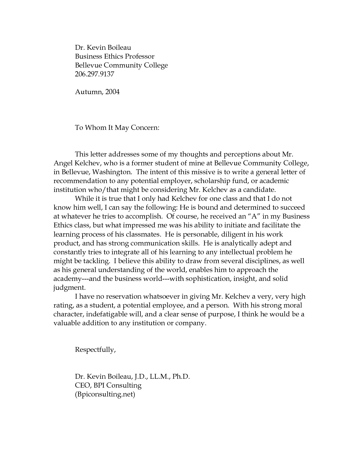 letter of recommendation phd candidate