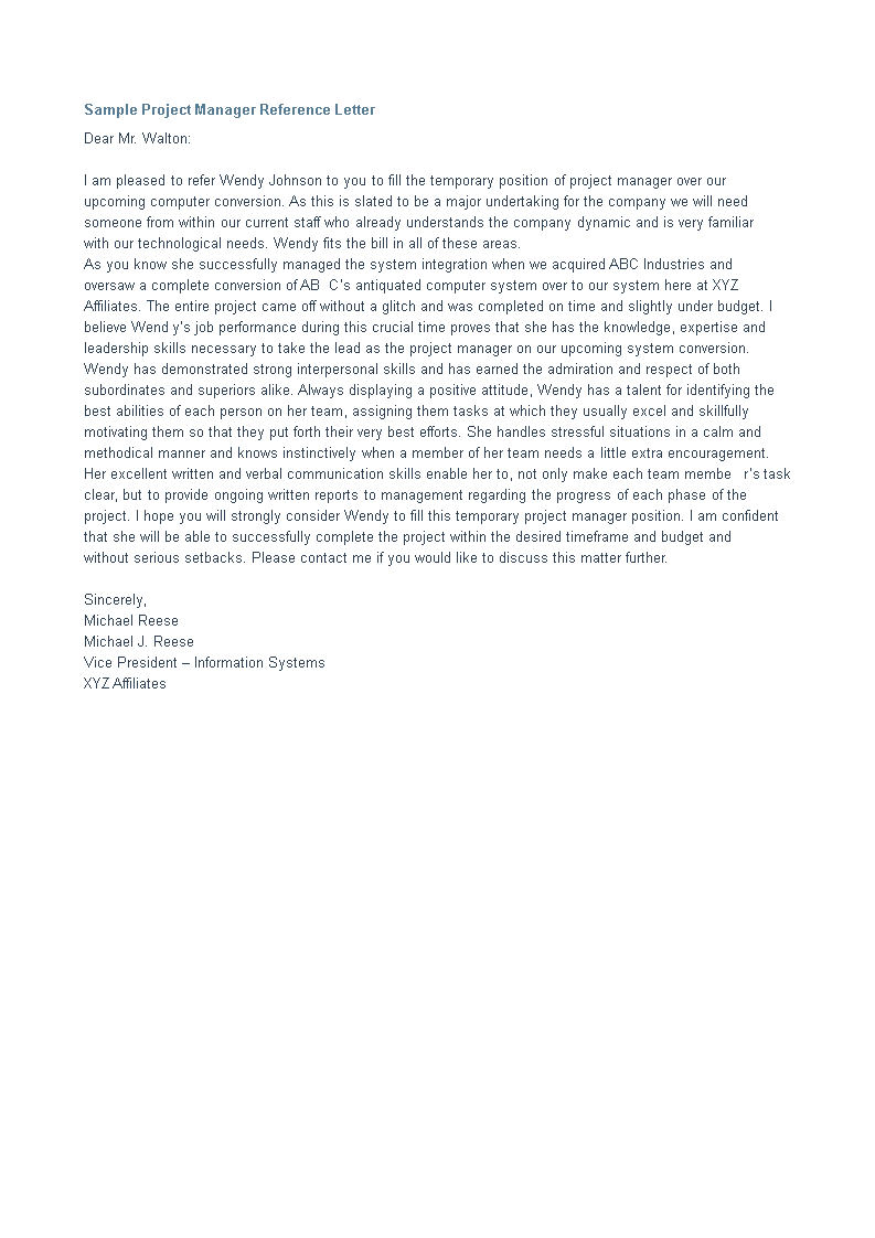 Sample Recommendation Letter For Project Manager Debandje within dimensions 793 X 1122