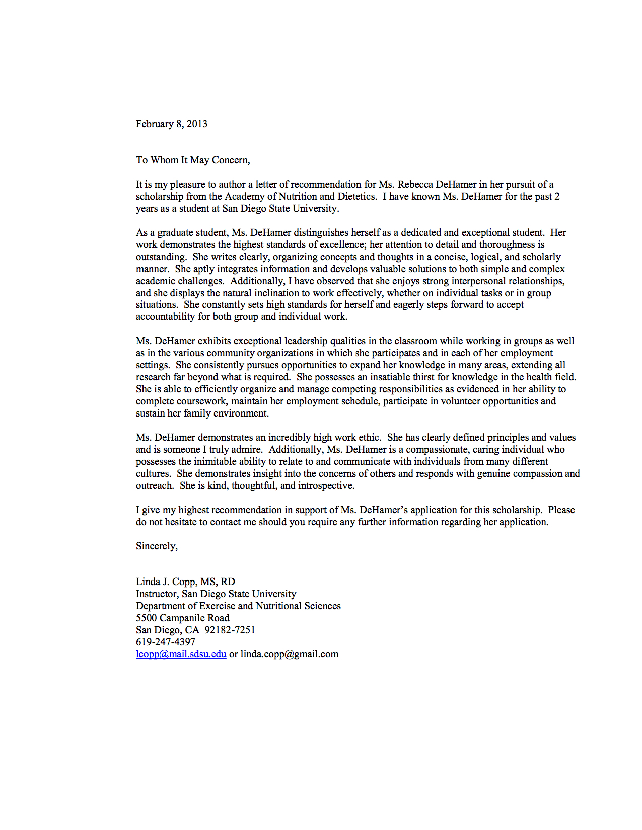 Sample Recommendation Letter For Scholarship From Professor in size 1275 X 1650