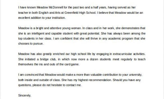 Sample Recommendation Letter For Student Entering College throughout dimensions 585 X 528