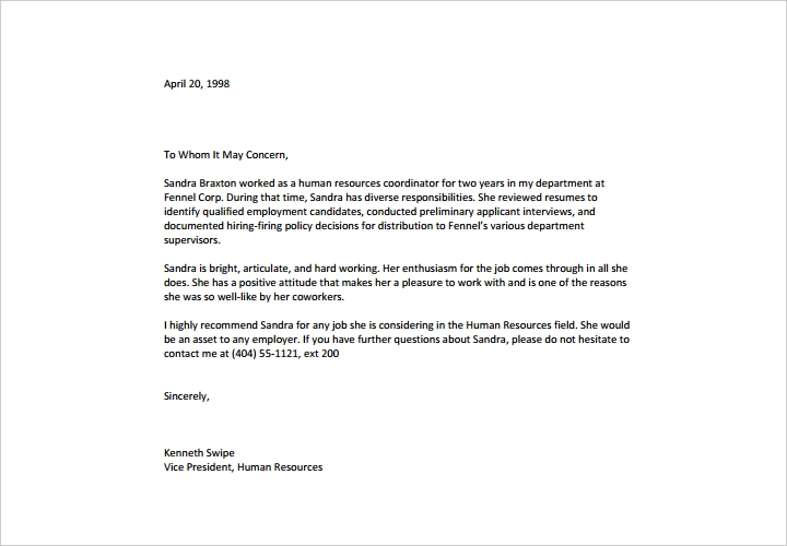 Sample Recommendation Letter Former Employee Debandje with proportions 720 X 500