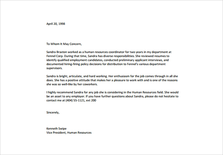 Sample Recommendation Letter Former Employee Enom with regard to size 720 X 500