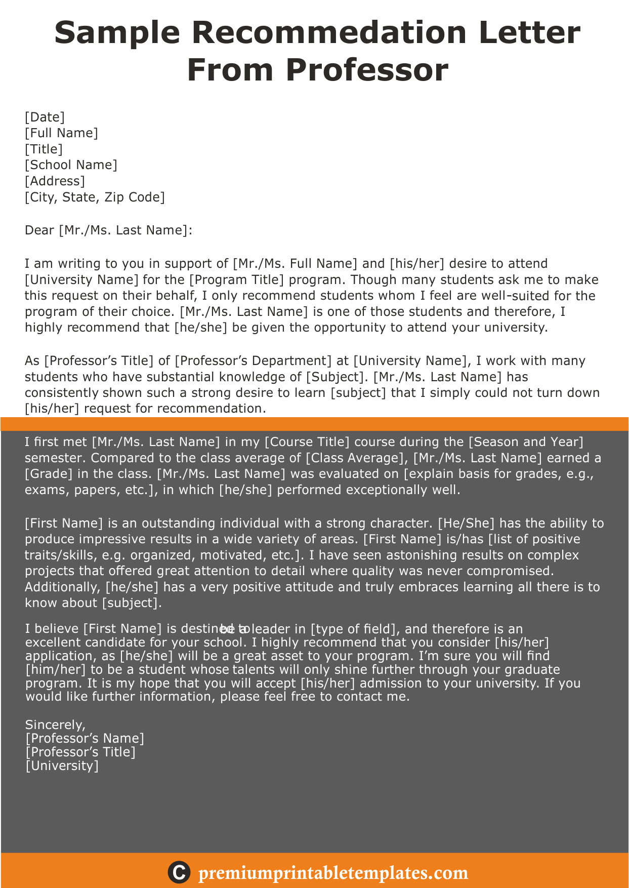 Sample Recommendation Letter From Professor Lettering in proportions 1243 X 1754