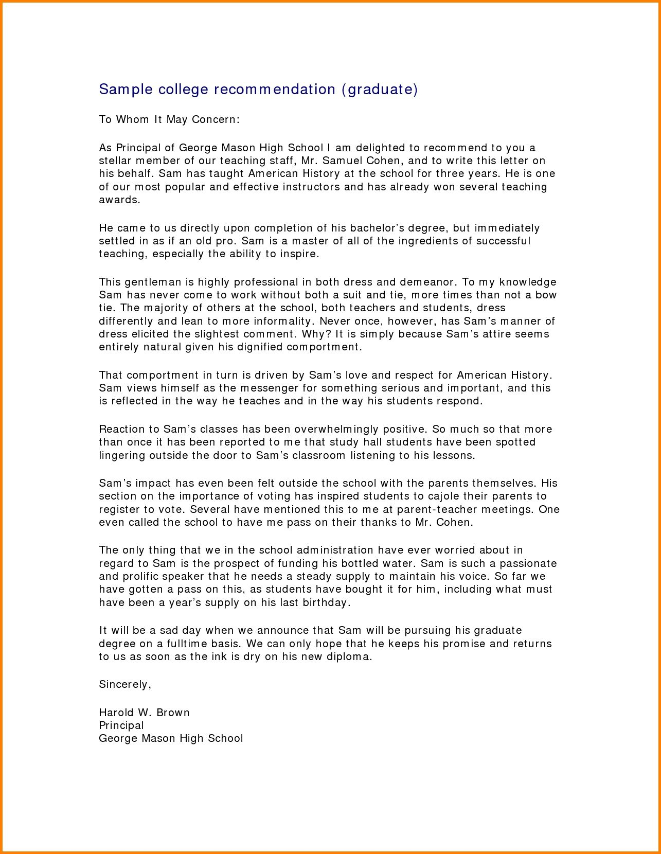 Sample Recommendation Letter Graduate Study for proportions 1285 X 1660