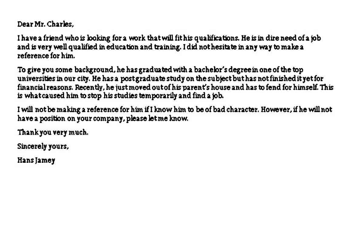 Sample Reference Letter For Friend Reference Letter pertaining to measurements 1156 X 777