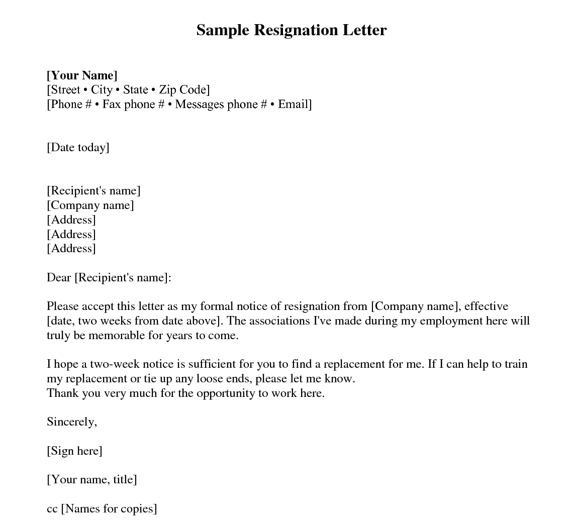 Sample Resignation Letter 2 Weeks Notice Every Last with proportions 1150 X 1035
