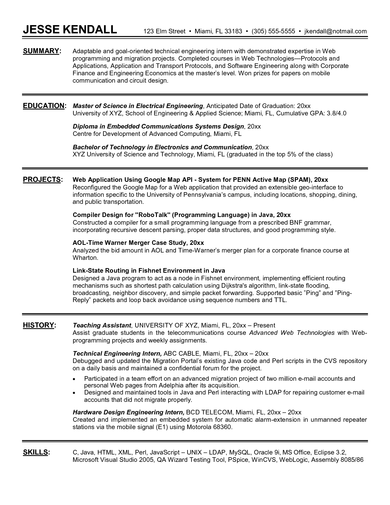 Sample Resume Cover Letter Engineering Internships with regard to proportions 1275 X 1650