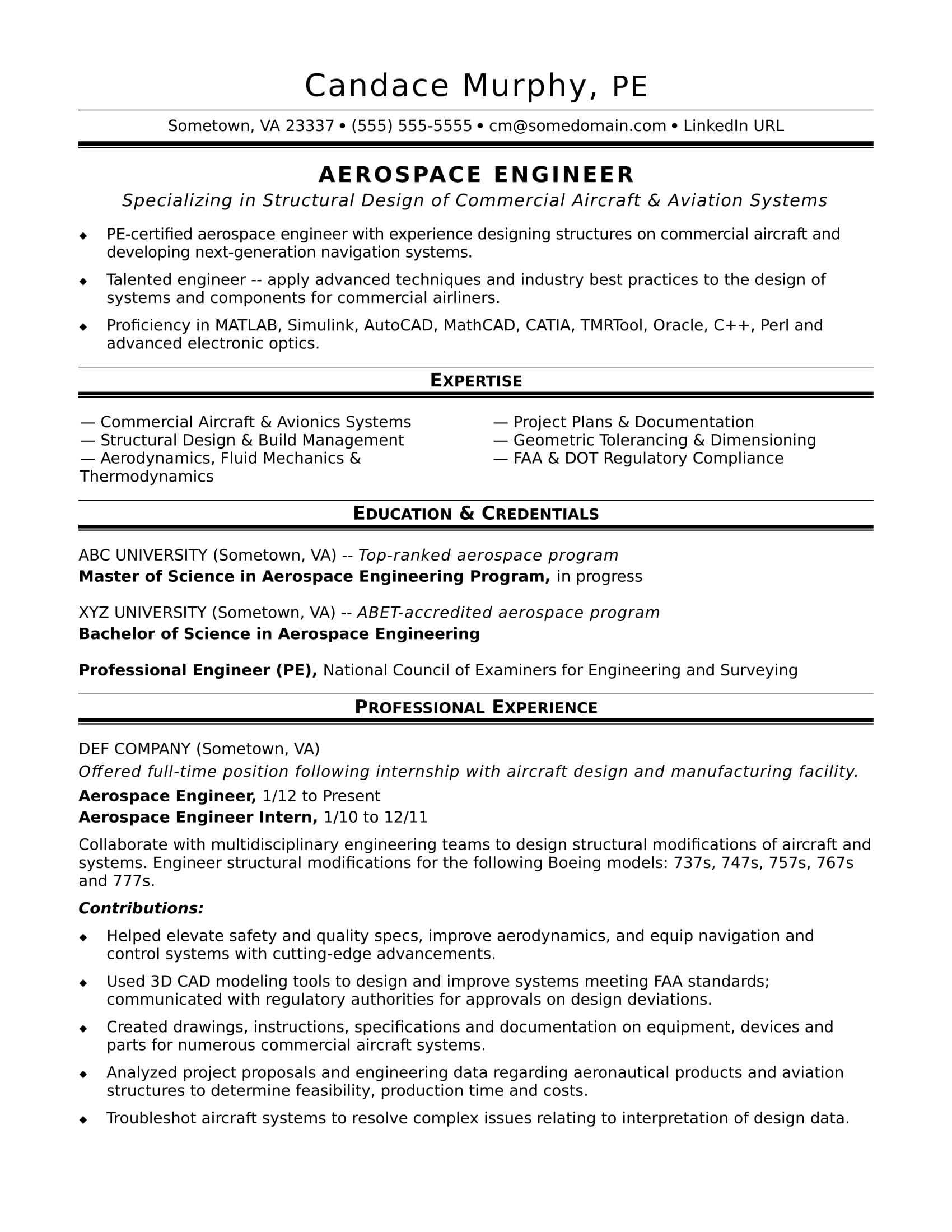 Sample Resume For A Midlevel Aerospace Engineer Monster inside size 1700 X 2200