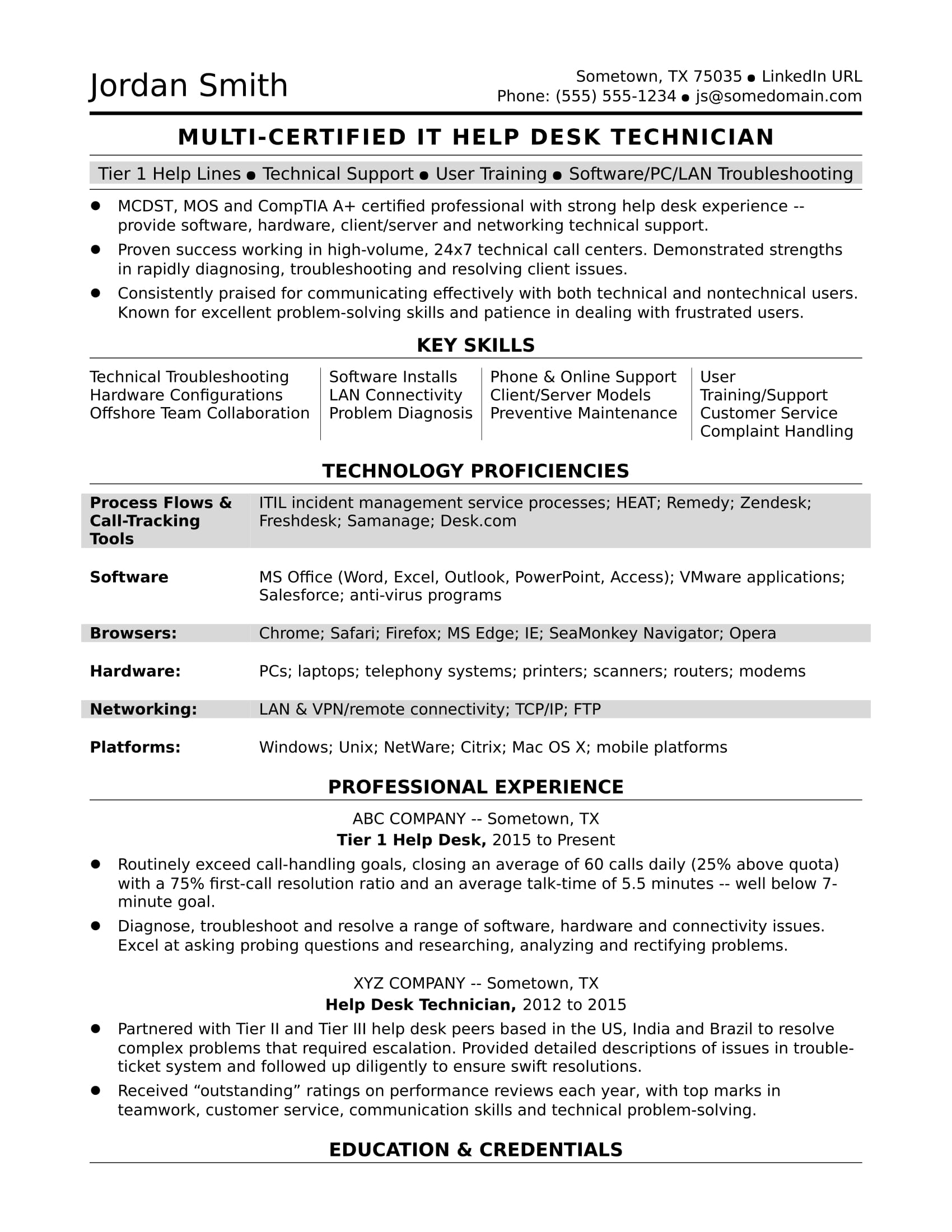 Sample Resume For A Midlevel It Help Desk Professional pertaining to sizing 1700 X 2200