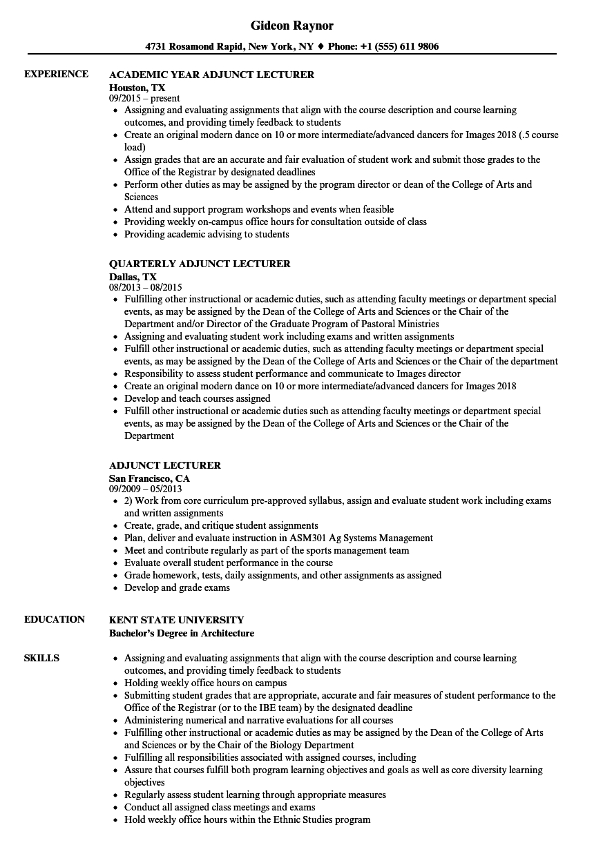 Sample Resume For Adjunct Instructor Job Position Debandje with size 860 X 1240