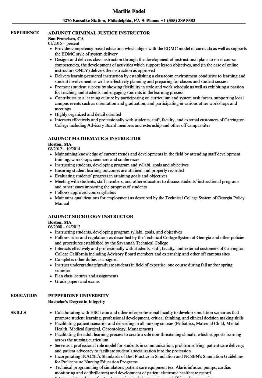 Sample Resume For Adjunct Instructor Job Position Debandje within sizing 860 X 1240