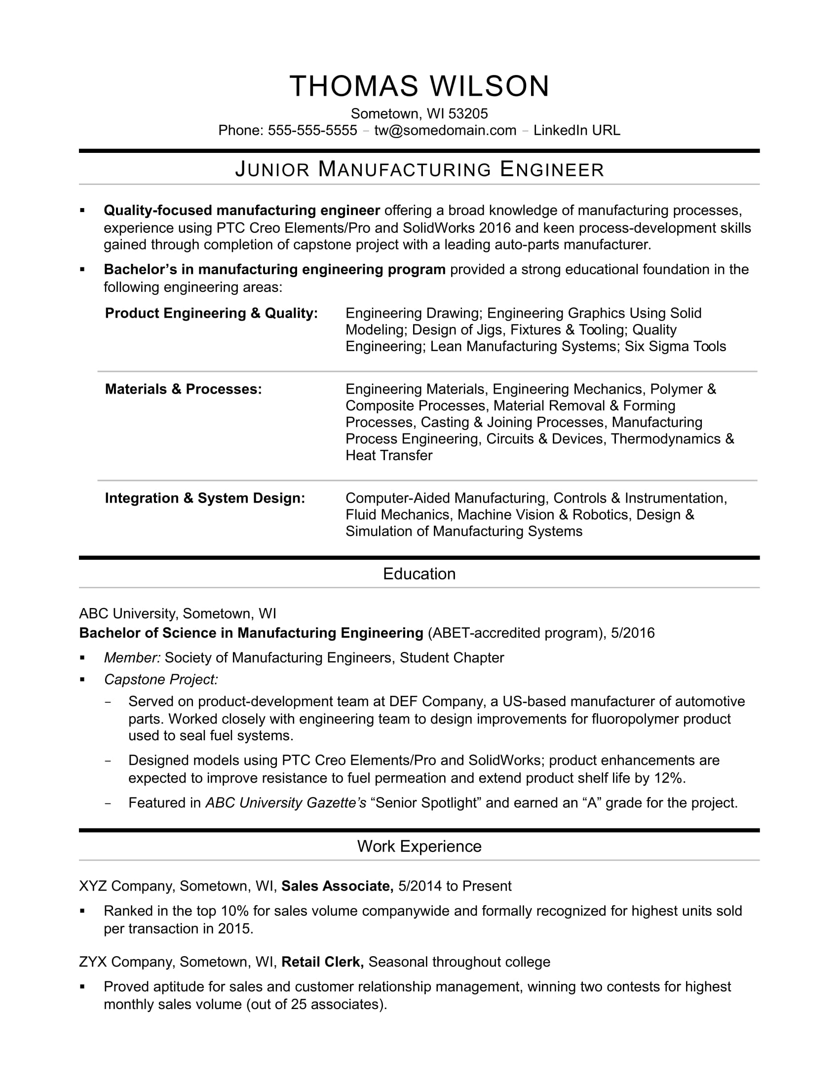 Manufacturing Resume Sample