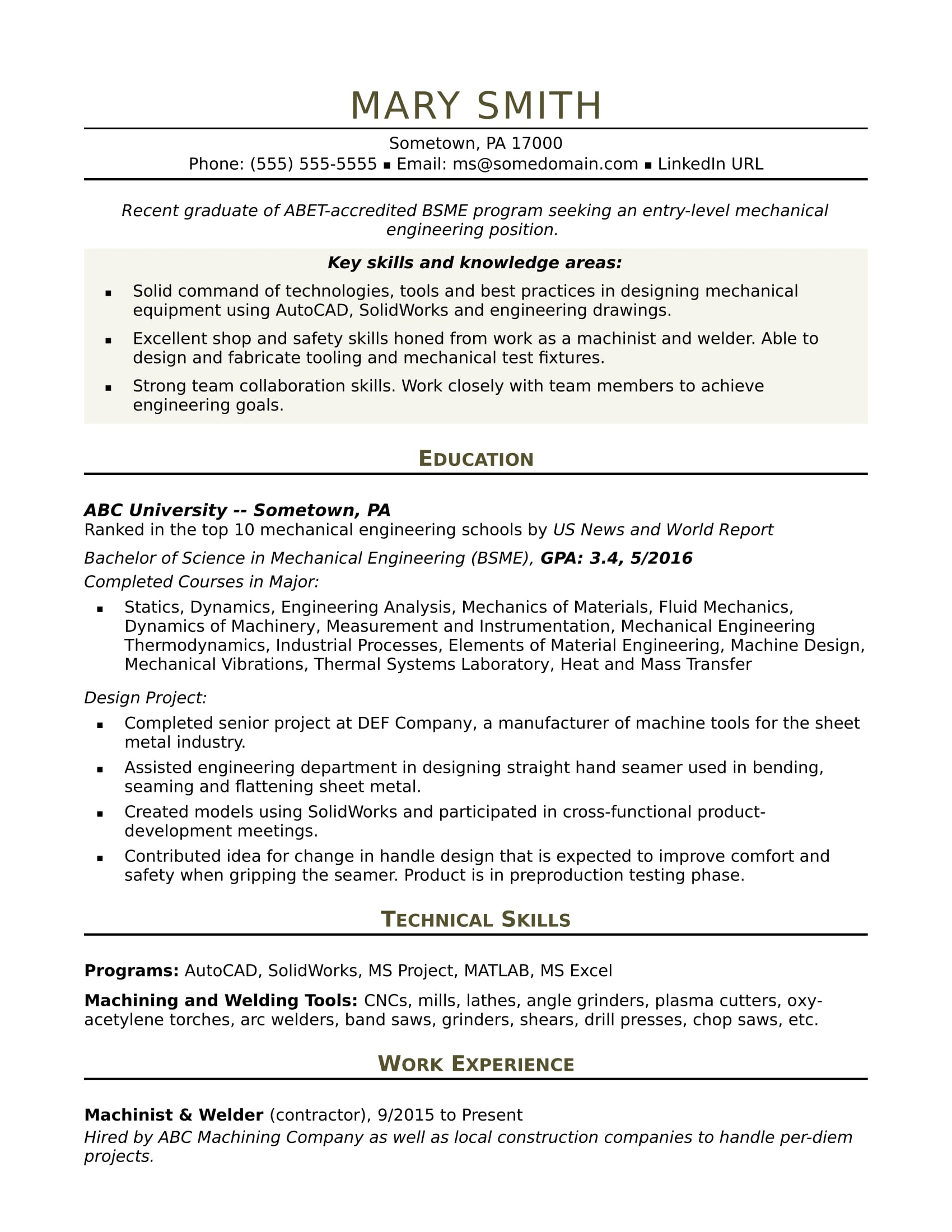 Sample Resume For An Entry Level Mechanical Engineer intended for proportions 1700 X 2200