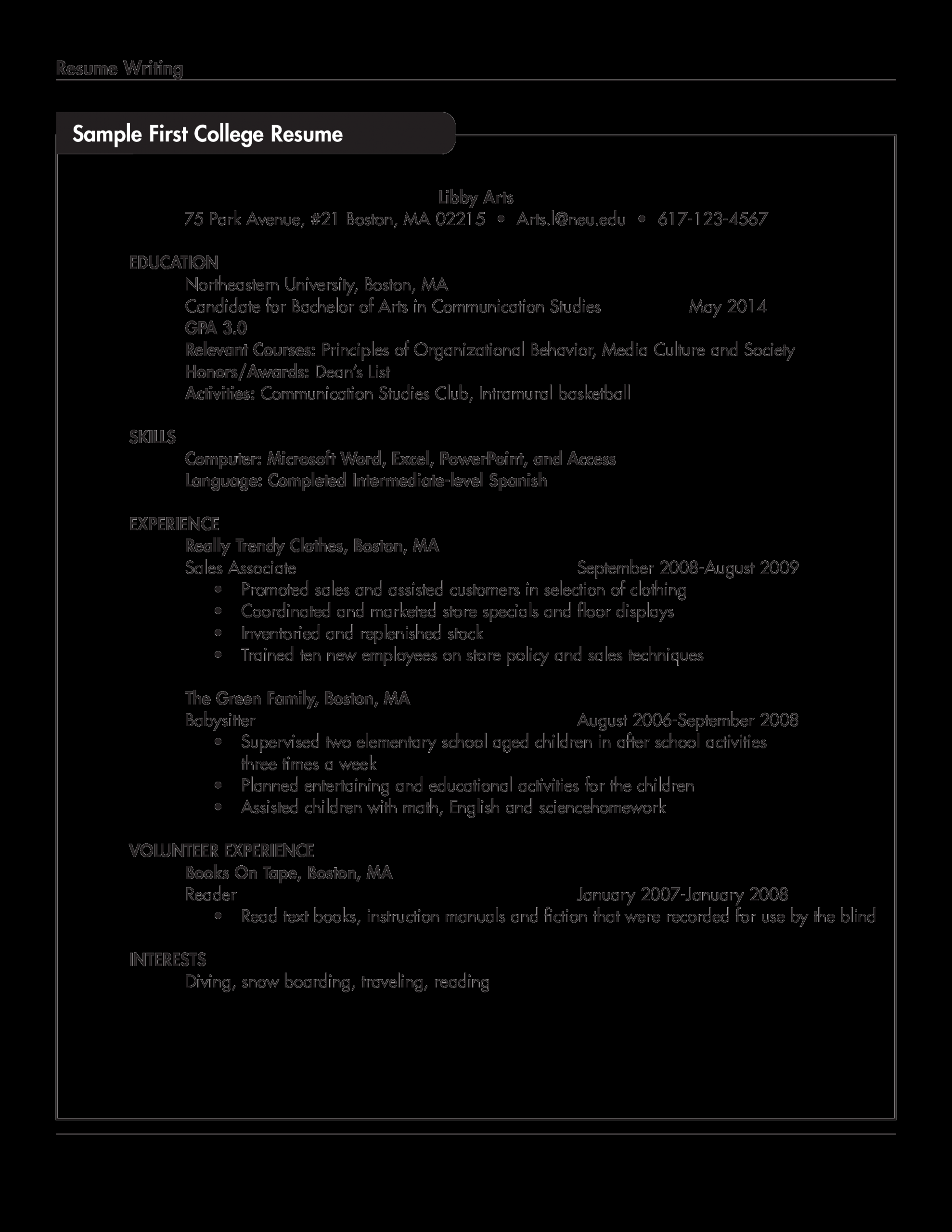 Sample Resume For College Student With No Work inside measurements 2550 X 3300