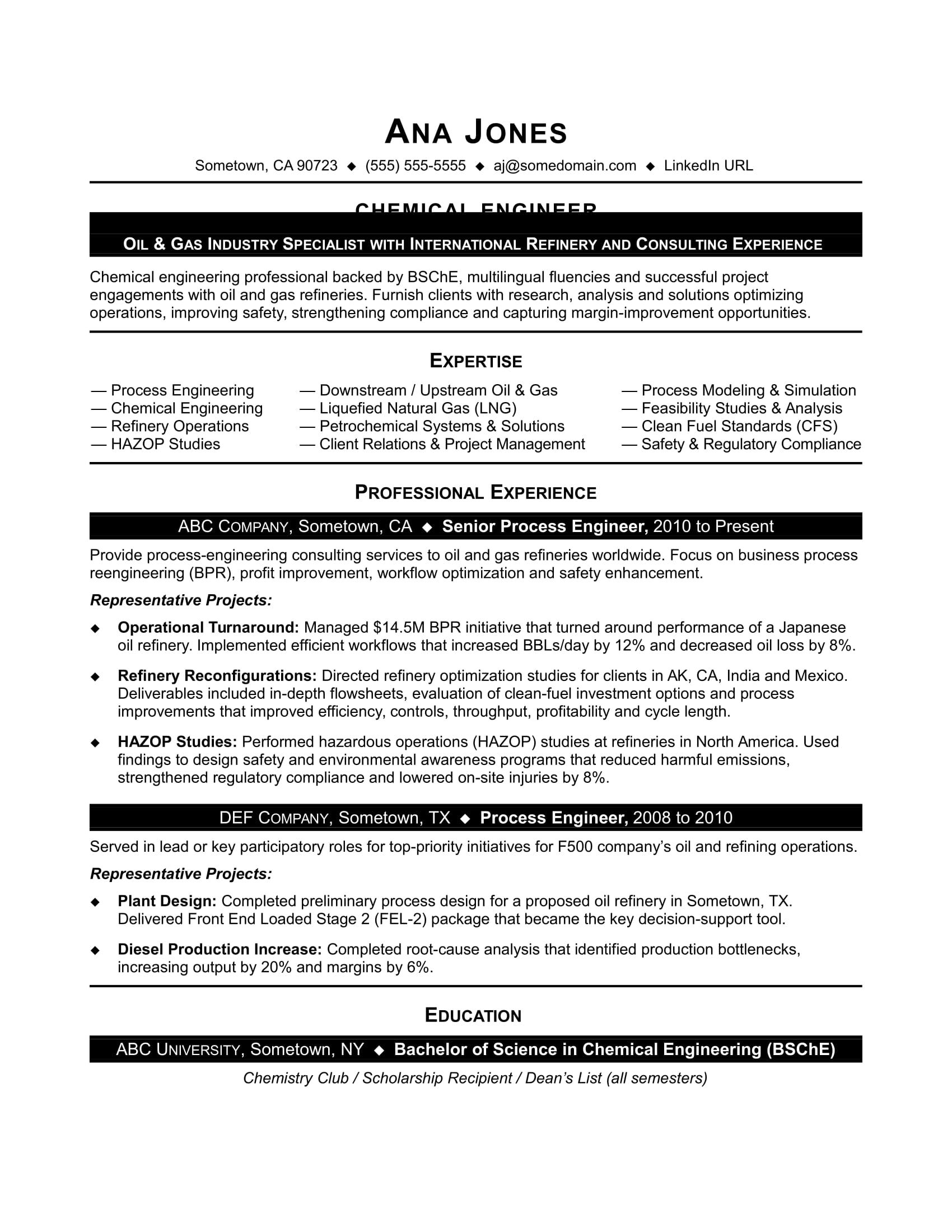 Sample Resume For Entry Level Chemical Engineer with proportions 1700 X 2200