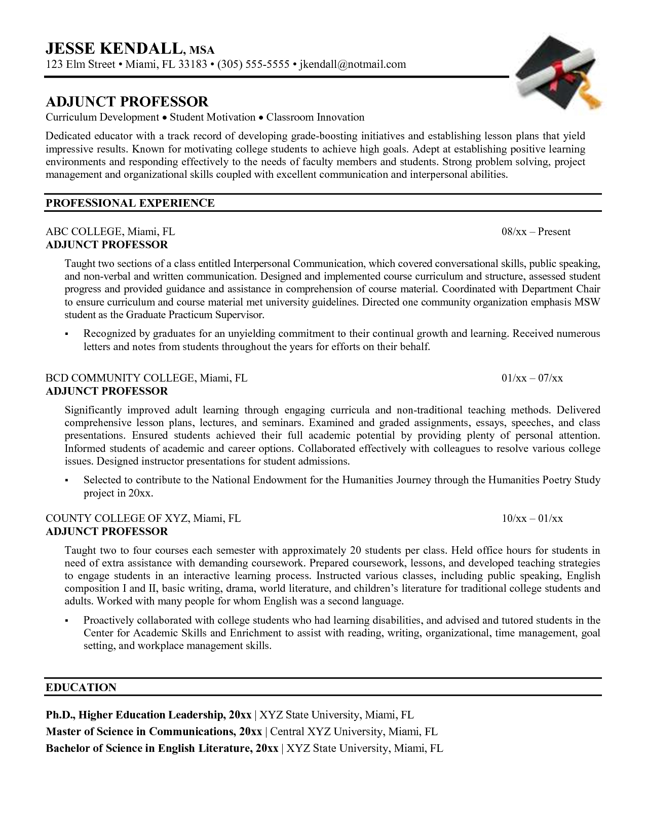 Sample Resume For Faculty Position Engineering Adjunct with proportions 1275 X 1650