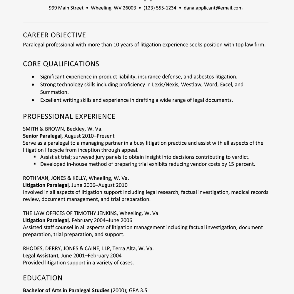 Sample Resume For Litigation Paralegal within dimensions 1000 X 1000