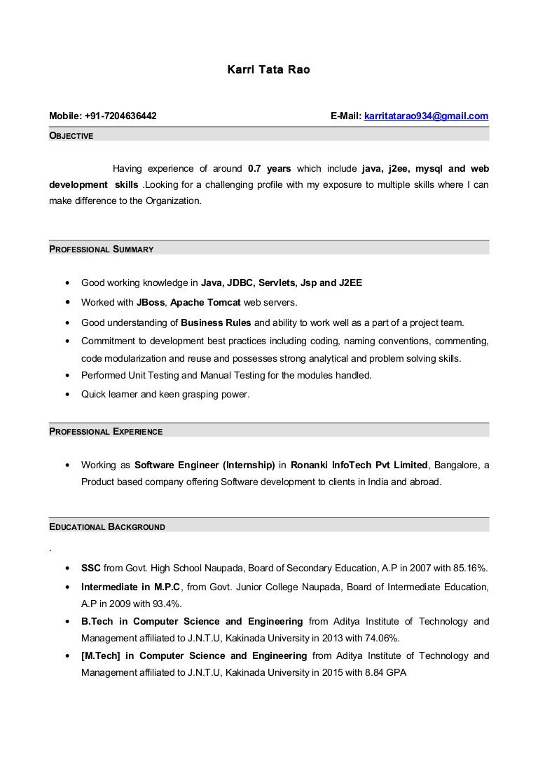 Sample Resume Format For 8 Months Experience Sample Resume throughout size 768 X 1087