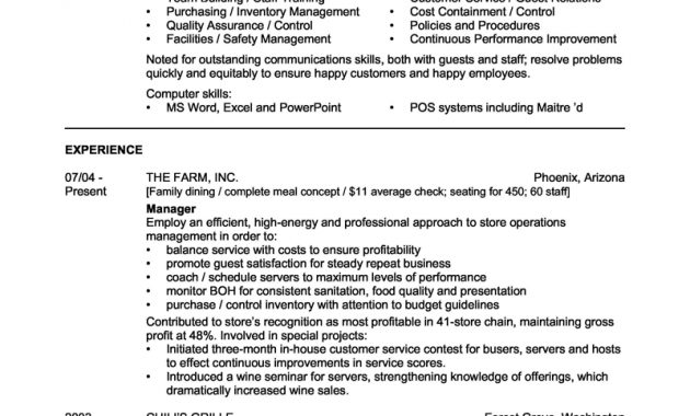 Sample Resume Templates Restaurant Manager Resume Sample with measurements 800 X 1035