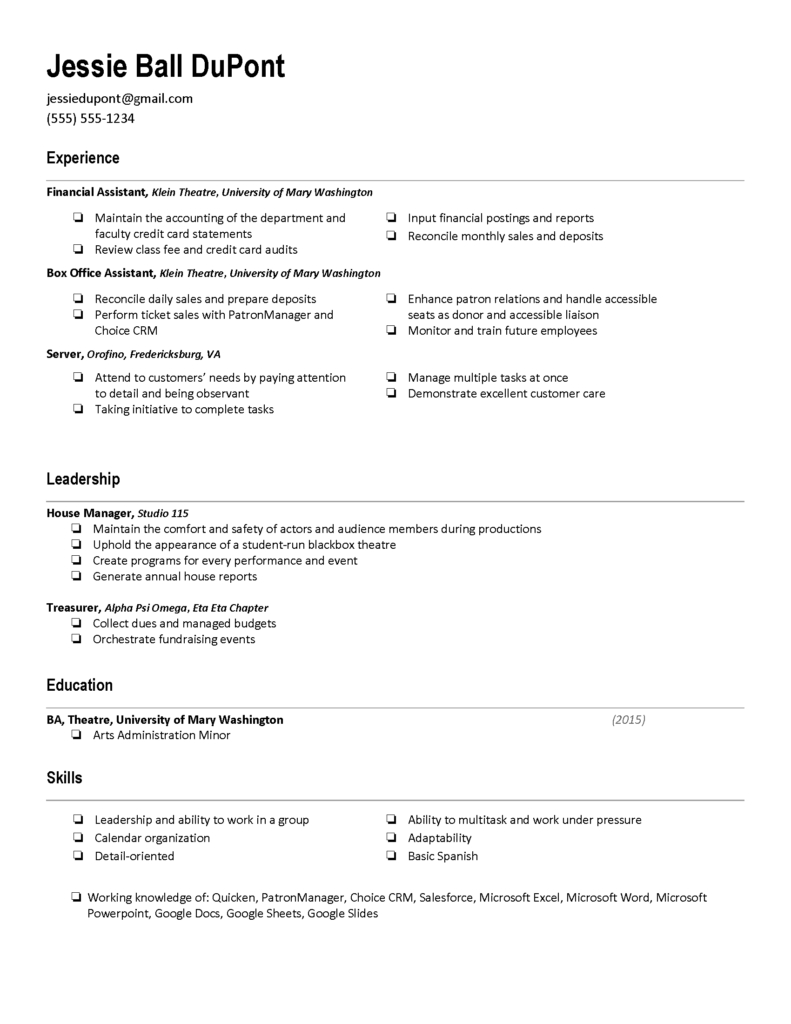 Sample Resumes Center For Career And Professional Development regarding measurements 791 X 1024