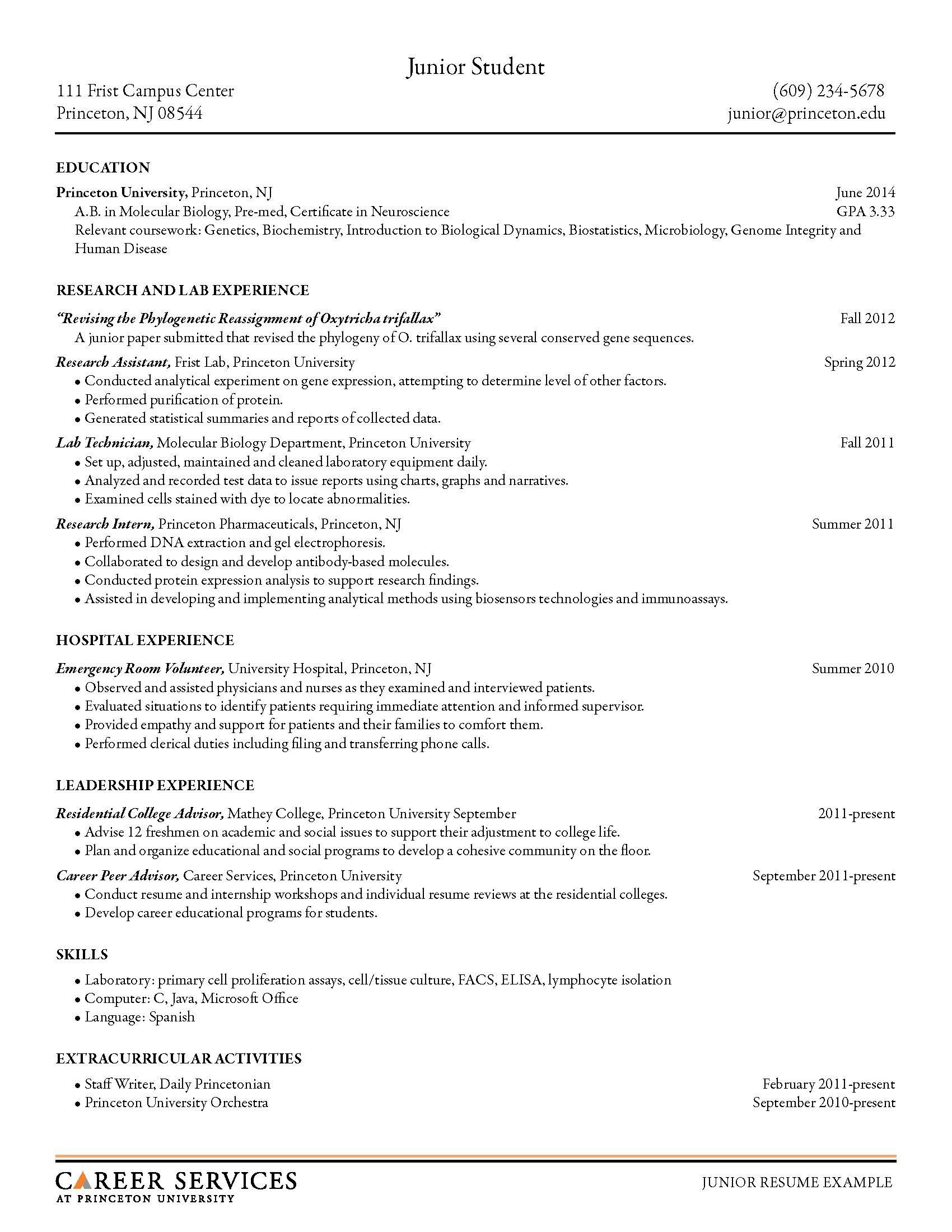 Sample Resumes Junior Student Career Services within measurements 1700 X 2200