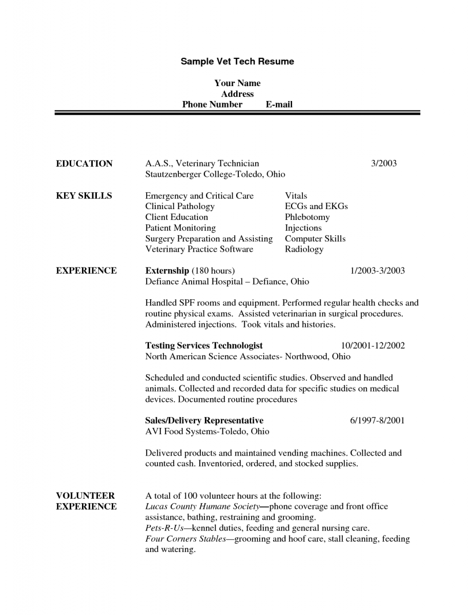 Sample Vet Tech Resume Veterinary Technician Resume Examples for dimensions 927 X 1200