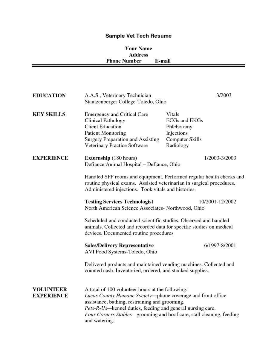 Sample Vet Tech Resume Veterinary Technician Resume Examples inside proportions 927 X 1200