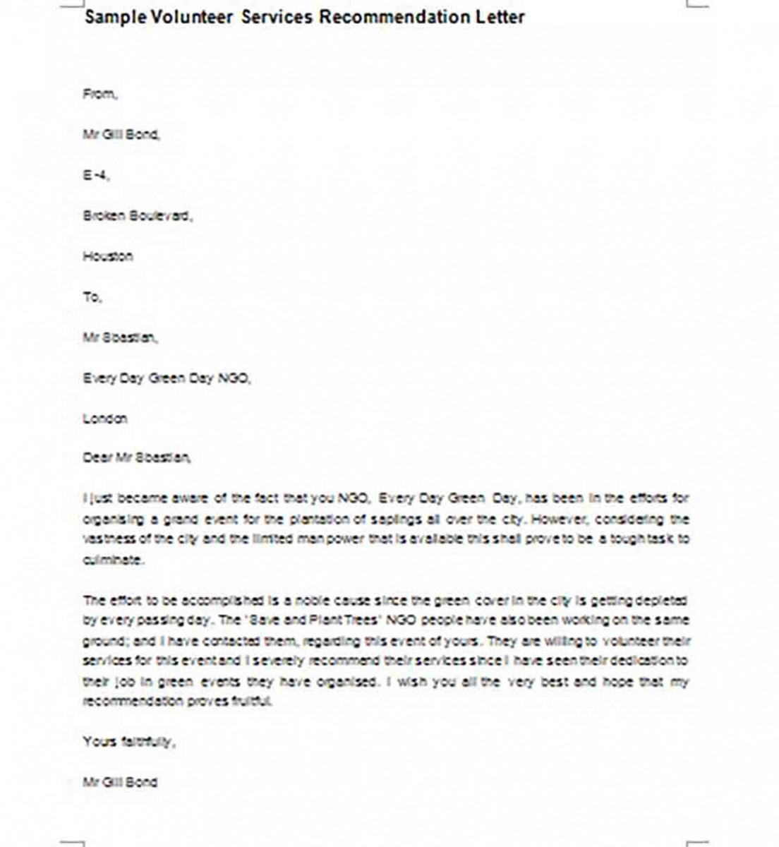 Sample Volunteer Letter Of Recommendation Enom with regard to size 1104 X 1200