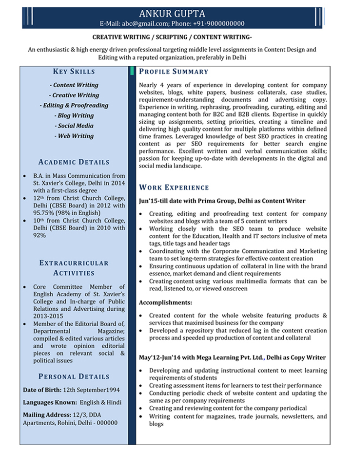 Sample Writing Resumes Akali with dimensions 722 X 924
