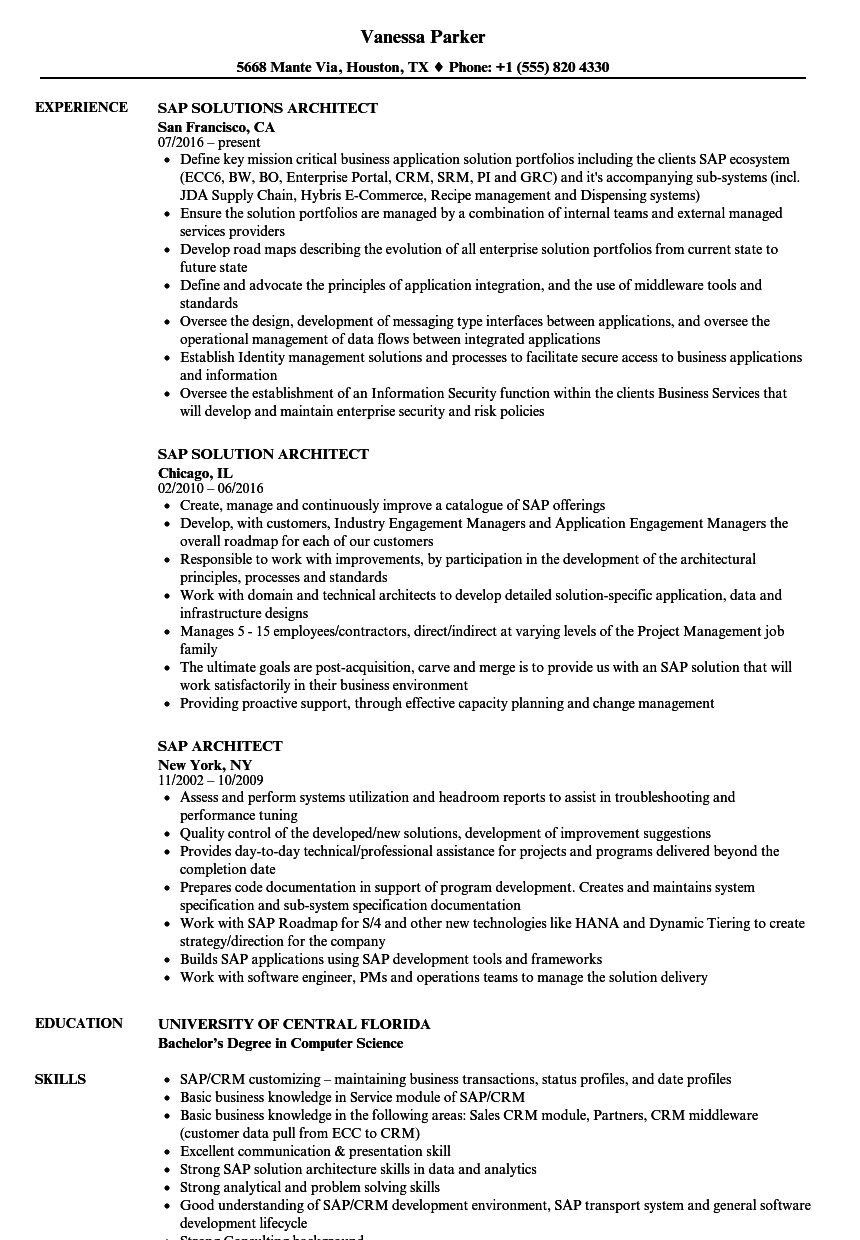 Sap Architect Resume Samples Velvet Jobs inside sizing 860 X 1240