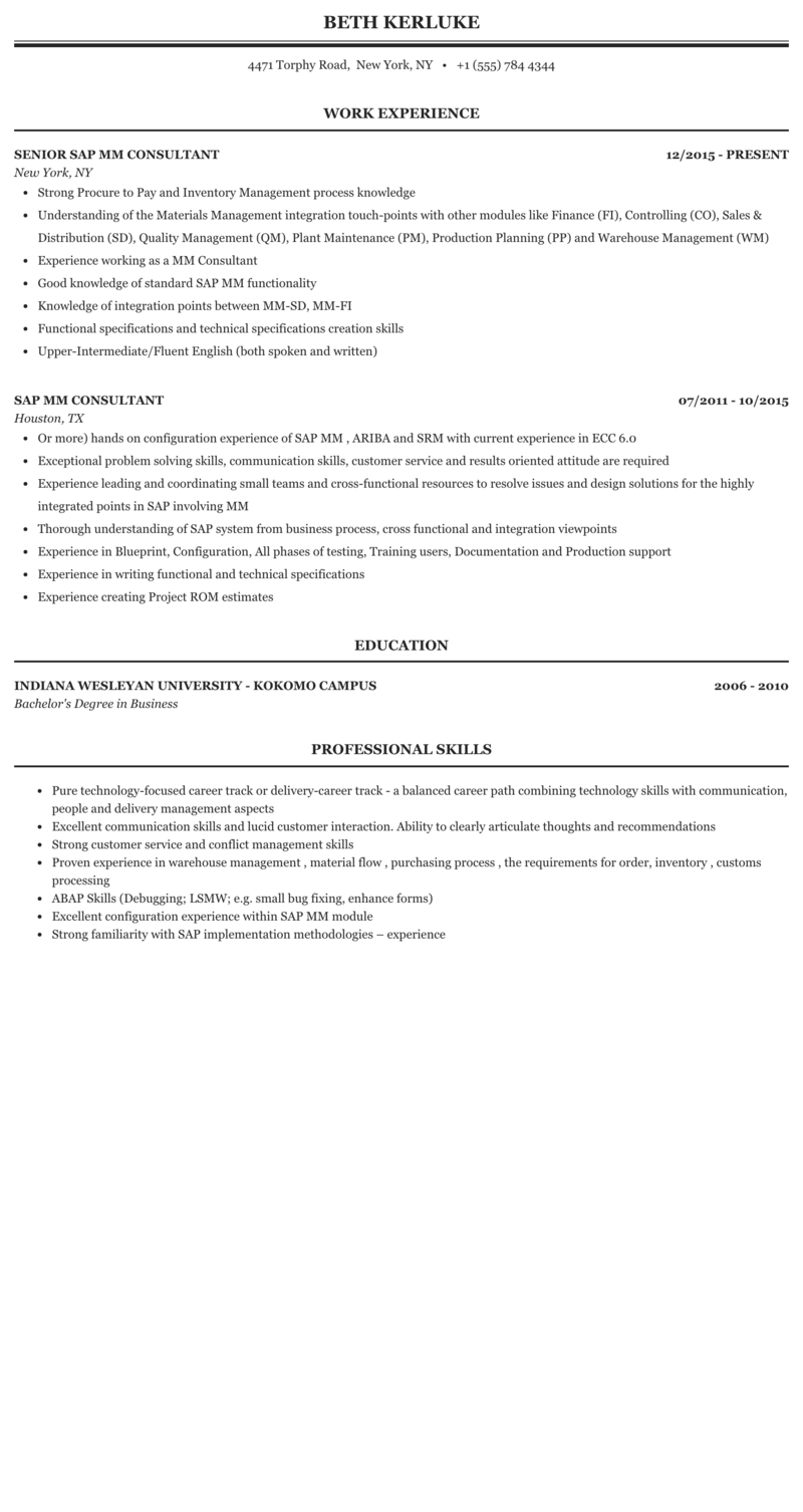 Sap Mm Consultant Resume Sample Mintresume pertaining to proportions 800 X 1506