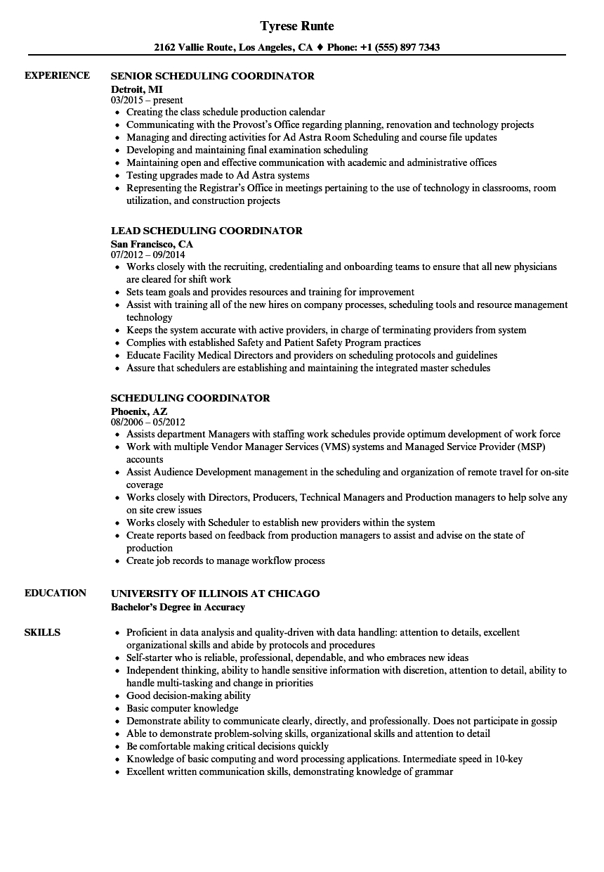 Scheduling Coordinator Resume Samples Velvet Jobs in size 860 X 1240