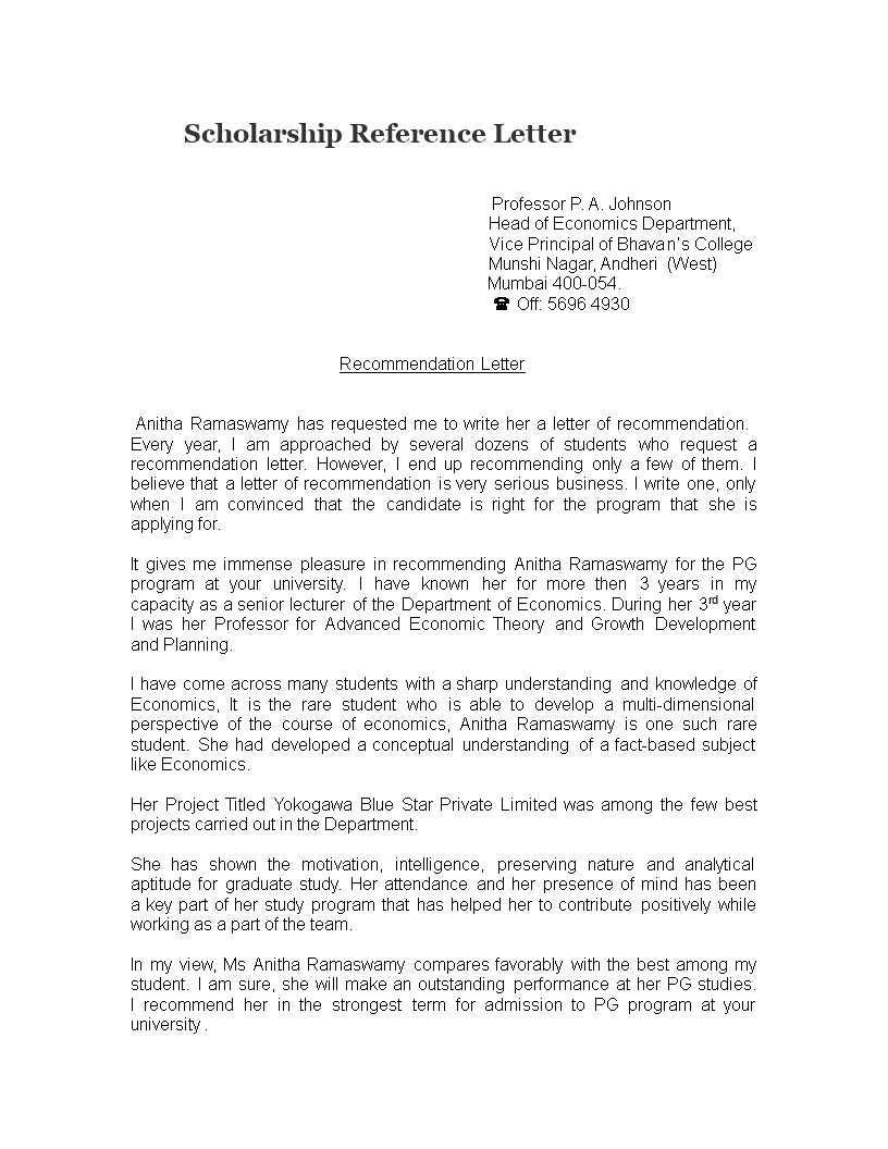 Scholarship Reference Letter From Professor Templates At regarding size 816 X 1056