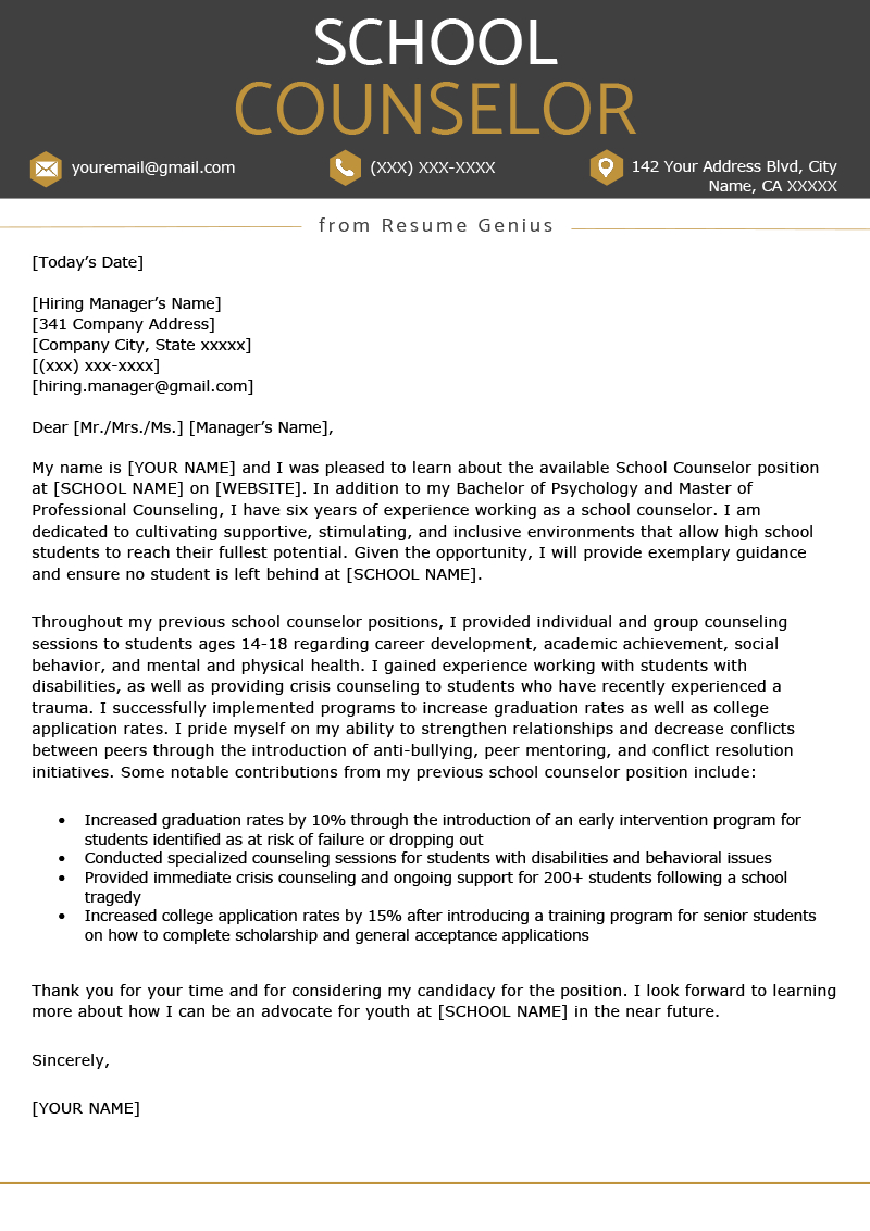 School Counselor Cover Letter Sample Tips School throughout proportions 800 X 1132