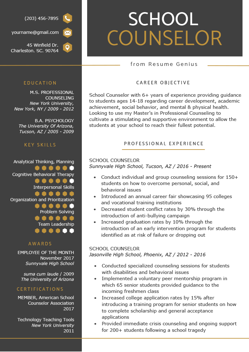 School Counselor Resume Sample Tips Resume Genius intended for sizing 800 X 1132