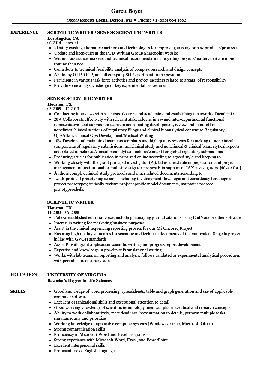 Scientific Writer Resume Samples Velvet Jobs for measurements 860 X 1240