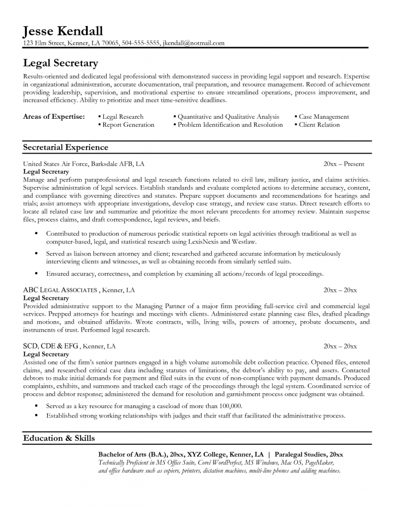 Secretary Resume Example For Legal Secretary Resume Example inside size 791 X 1024