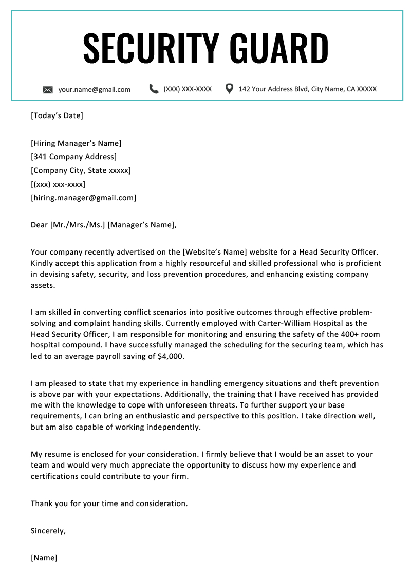 Security Guard Cover Letter Resume Genius inside proportions 800 X 1132