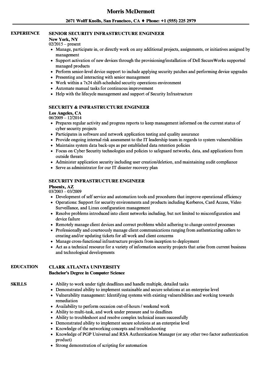 Security Infrastructure Engineer Resume Samples Velvet Jobs regarding measurements 860 X 1240