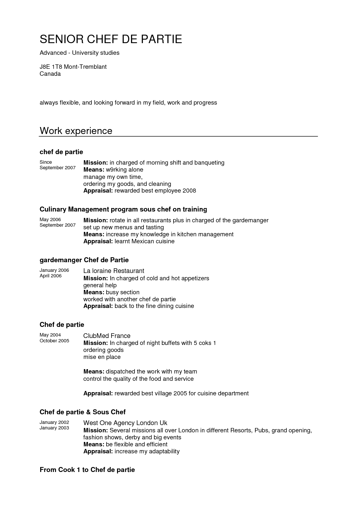 Senior Chef De Partie Cv Resume Sample V M D pertaining to proportions 1240 X 1754