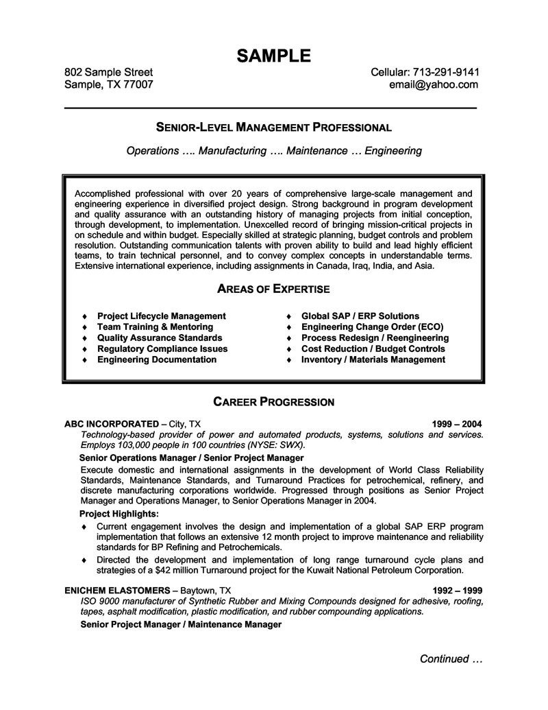 Senior Level Management Professional Resume Example with measurements 800 X 1035