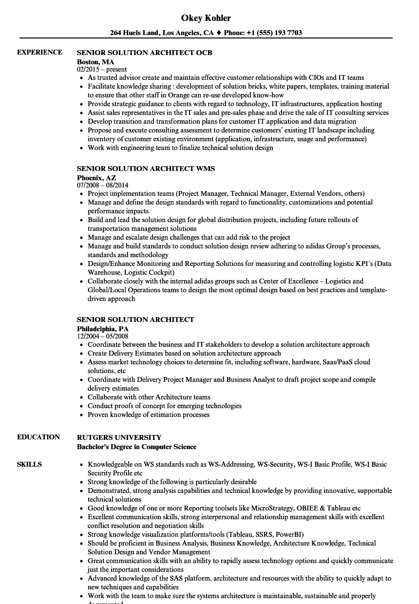 Senior Solution Architect Resume Samples Velvet Jobs within size 860 X 1240