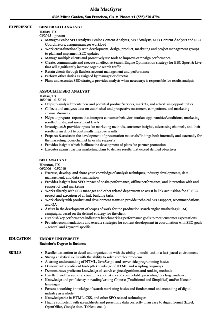 Seo Analyst Resume Samples Velvet Jobs inside size 860 X 1240